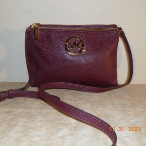 Michael Kors Maroon Leather Unique Cross Body Bag